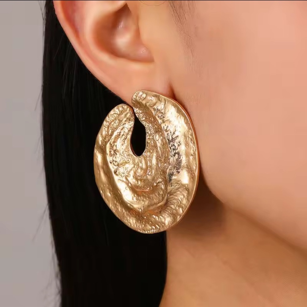 Large Textured Gold Statement Earrings – Hoops